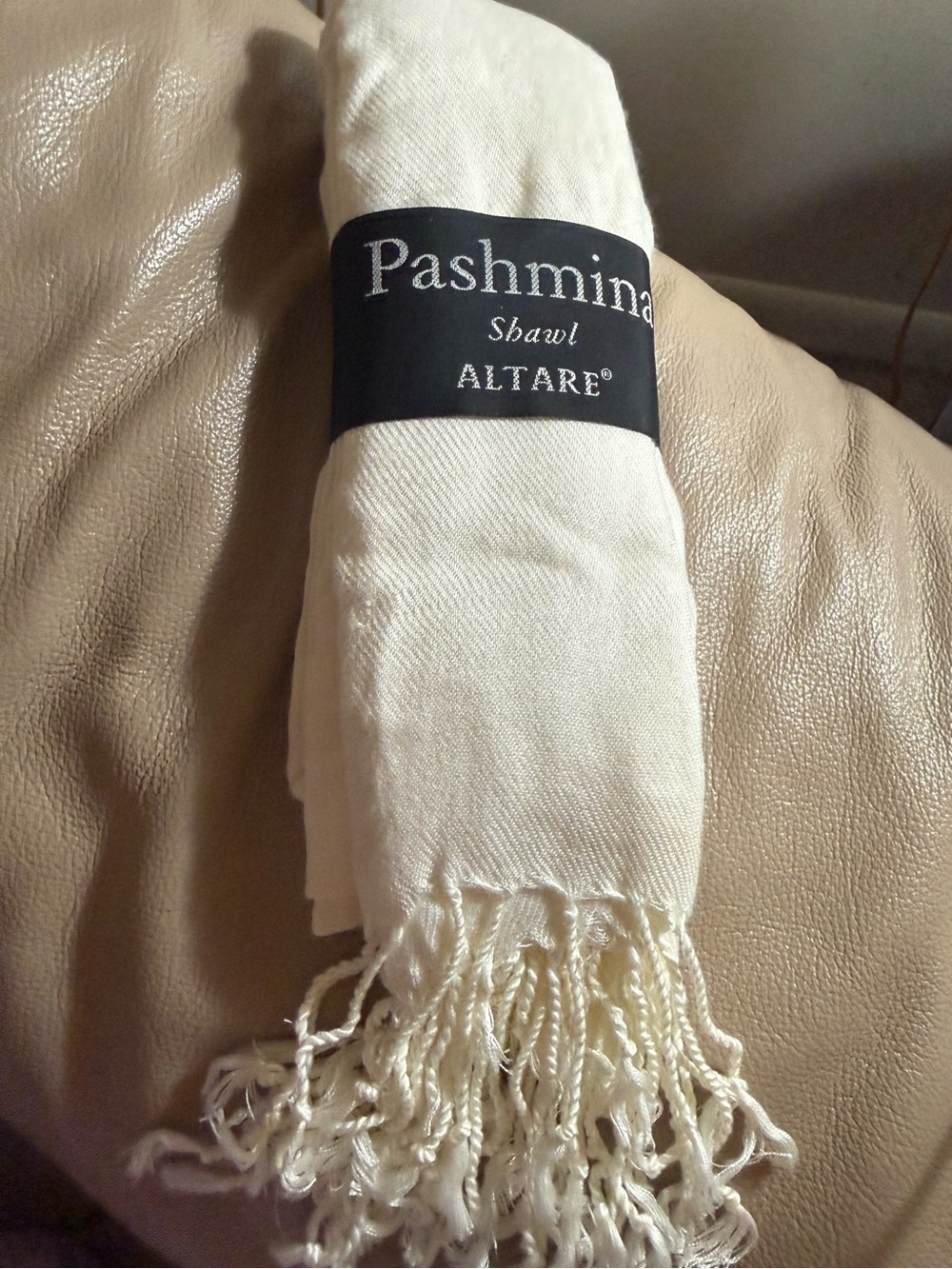pashmina Cream Shawl with Fringed Edges